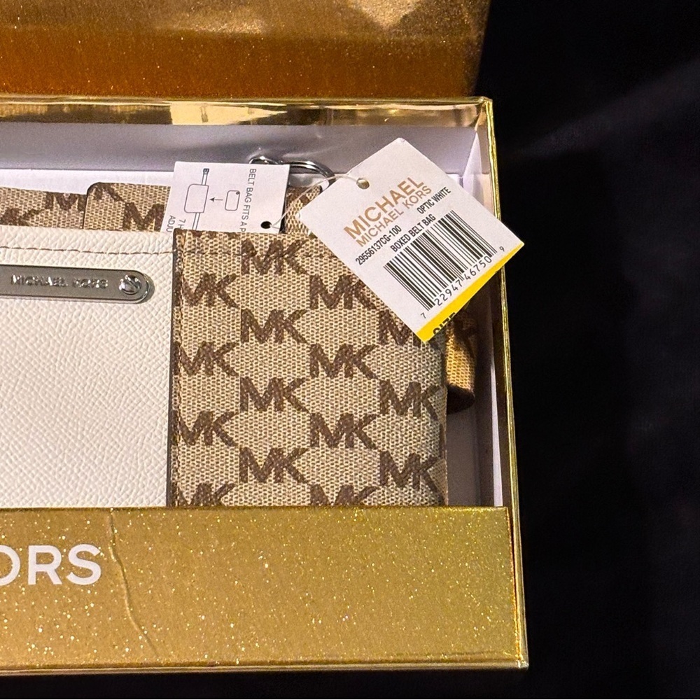 Michael Kors Signature Logo Belt Bag in Optic White and Tan Brown Adjustable New - Picture 4 of 5